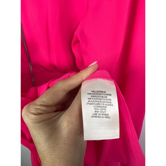 NWT Alice + Olivia Lavinia Smock Crepe Long Sleeve Fit & Flare Pink Mini Dress - Picture 9 of 10